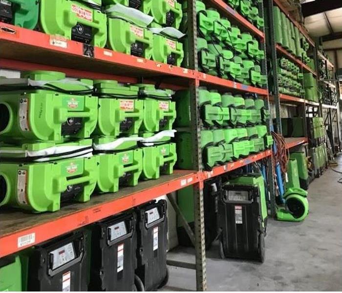 SERVPRO restoration equipped stacked inside storage facility
